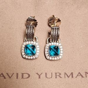 David Yurman  Blue Topaz  And Pave DiamondsSterling Silver Albion Drop Earrings